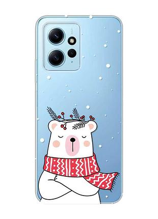 Прозрачный чехол на xiaomi redmi note 12 4g медведь в шарфе (принт 147)