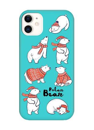 Матовый бирюзовый чехол на iphone 11 :: мишки (принт 145)