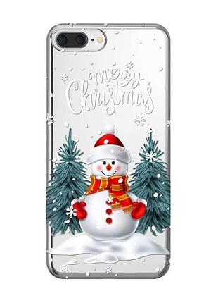 Прозрачный чехол на iphone 7 plus/8 plus :: снеговик (новогодний принт 152)