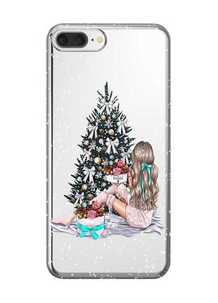 Прозрачный чехол на iphone 7 plus/8 plus :: девушка возле ёлки (принт 139)