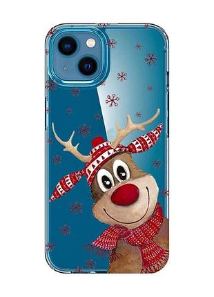 Прозрачный чехол на iphone 13 mini зимний олень (принт 149)