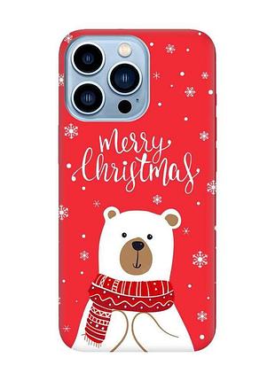 Матовый красный чехол на iphone 13 pro max :: мишка. с рождеством (принт 146)