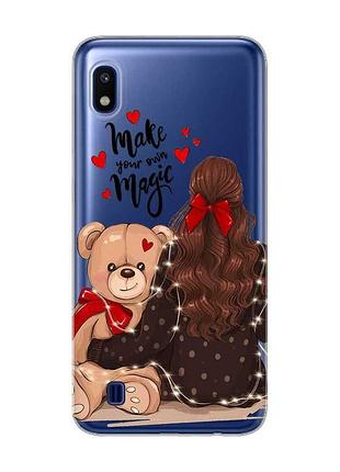 Прозрачный чехол на samsung galaxy a10 (2019) a105 девушка с мишкой (принт 188)