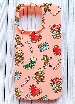 Матовий персиковий чохол на iphone 16 pro різдвяний фон (принт 181)