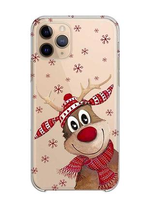 Прозрачный чехол на iphone 11 pro зимний олень (принт 149)