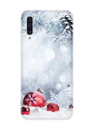 Чохол на samsung galaxy a50 (2019) a505 :: червоні кульки (новорічний принт 168)