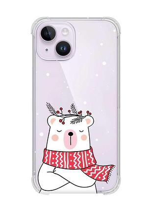 Чехол с утолщёнными углами на iphone 14 :: медведь в шарфе (принт 147)