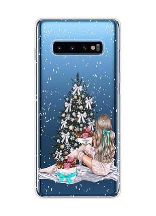 Прозорий чохол на samsung galaxy s10 plus :: дівчина біля ялинки (принт 139)