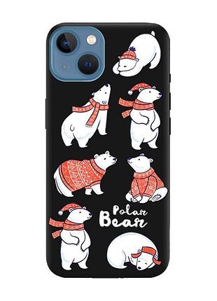 Матовый черный чехол на iphone 13 :: мишки (новогодний принт 145_1)