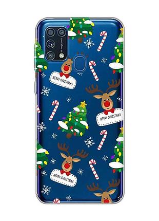 Прозрачный чехол на samsung galaxy m31 рождественский фон (новогодний принт 154)