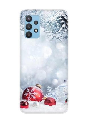 Чохол на samsung galaxy a32 :: червоні кульки (новорічний принт 168)