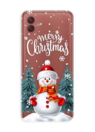 Прозрачный чехол на samsung galaxy a04 снеговик (новогодний принт 152)