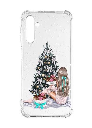Чехол с утолщёнными углами на samsung galaxy a56 5g девушка возле ёлки (принт 139)