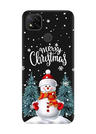 Матовый черный чехол на xiaomi redmi 9c / 10a снеговик (новогодний принт 152)