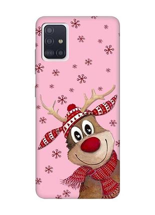 Матовый розовый чехол на samsung galaxy a71 / a715 зимний олень (принт 149)