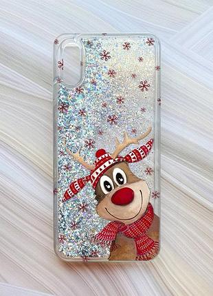Чохол з плаваючими срібними блискітками на xiaomi redmi 9a зимове оленятко (принт 149)