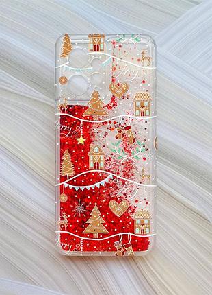 Чехол с плавающими красными блестками на xiaomi redmi note 12 4g фон рождество (принт 201)