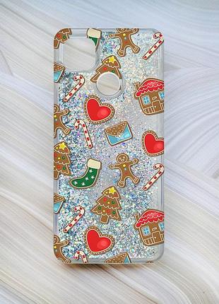 Чехол с плавающими блестками для xiaomi redmi 9c / 10a серебро рождественский фон (принт 181)
