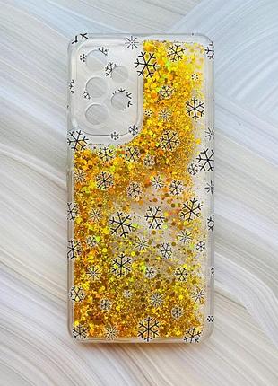 Чехол с плавающими блестками для samsung galaxy a53 4g/a53 5g золотой фон снежинки (принт 204)