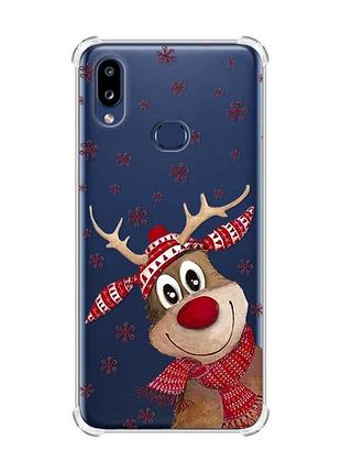 Чехол с утолщенными углами на samsung galaxy a10s/a107 зимний олень (принт 149)