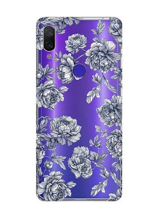 Прозрачный чехол на xiaomi redmi note 7 ночные цветы (принт 432)