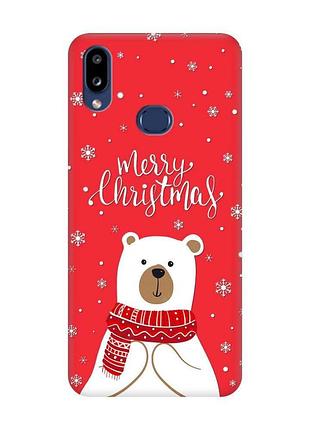 Матовый красный чехол на samsung galaxy a10ѕ a107 мишка. с рождеством (принт 146)
