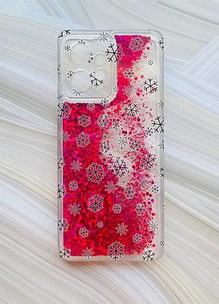 Чохол з плаваючими рожевими блискітками на xiaomi redmi note 12 4g фон сніжинки (принт 204)
