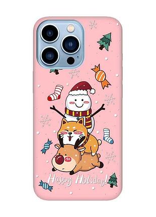 Матовый розовый чехол на apple iphone 13 pro max зимние развлечения (принт 153)