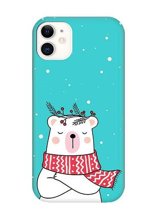 Матовый бирюзовый чехол на apple iphone 11 (6.1) медведь в шарфе (принт 147)