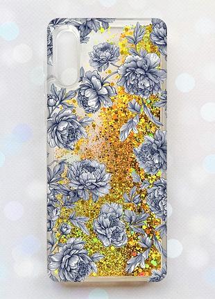Чохол з плаваючими золотими блискітками samsung galaxy a02/a022 (2021) нічні квіти (принт 432)
