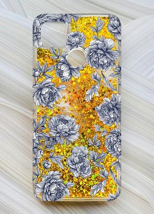 Чехол с плавающими золотыми блестками на xiaomi redmi 9c/10a ночные цветы (принт 432)