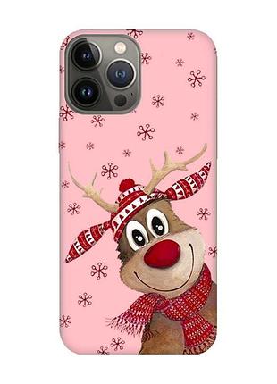 Матовый розовый чехол на apple iphone 13 pro :: зимний олень (принт 149)