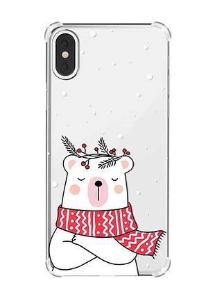 Чехол с утолщёнными углами на iphone x/xs :: медведь в шарфе (принт 147)