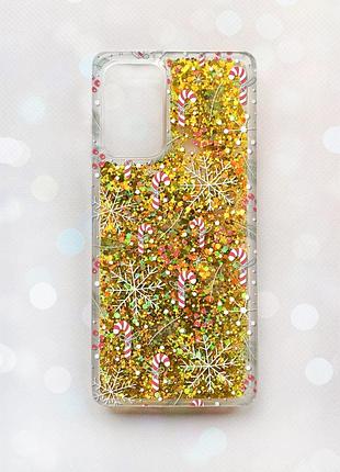 Чохол з плаваючими блискітками на samsung galaxy a52 (a525) золотий :: новорічний фон (принт 199)