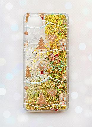 Чохол з плаваючими золотими блискітками на xiaomi redmi note 11 фон різдво (принт 201)