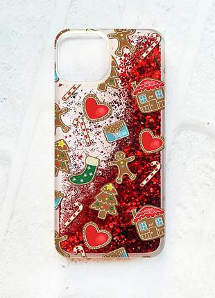 Чохол із плаваючими блискітками на iphone 14 червоний :: різдвяний фон (принт 181)