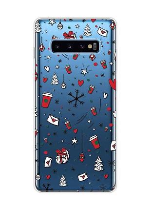 Прозрачный чехол на samsung galaxy s10 plus :: новогодний фон (принт 182)