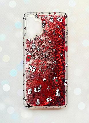 Чехол с плавающими блестками на samsung galaxy a32 красный :: новогодний фон (принт 182)