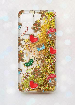 Чохол з плаваючими блискітками на xiaomi redmi note 11 pro золотий :: різдвяний фон (принт 181)