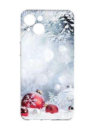 Чохол із захистом камер на iphone 15 :: червоні кульки (новорічний принт 168)