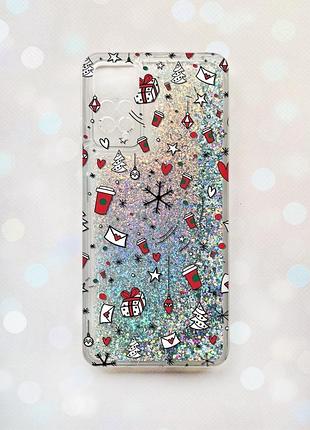 Чехол с плавающими блестками на xiaomi redmi note 11 pro/12 pro 4g серебряный :: новогодний фон (принт 182)