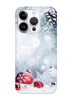 Матовый чехол с черными боками на apple iphone 14 pro :: красные шарики (новогодний принт 168)