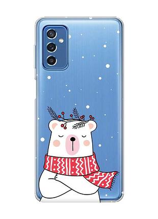 Прозрачный чехол на samsung galaxy m52 медведь в шарфе (принт 147)