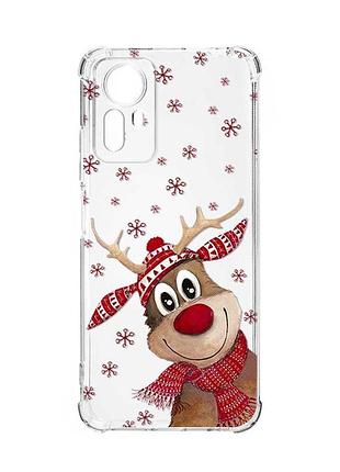 Чехол с утолщенными углами на xiaomi redmi note 12s зимний олень (принт 149)
