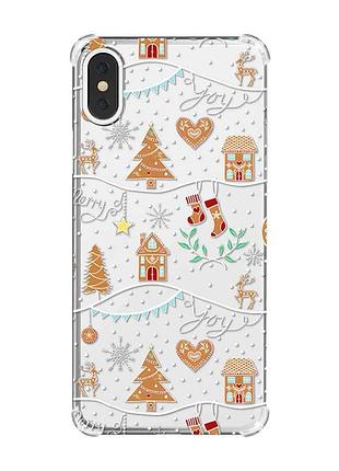Чехол с утолщёнными углами на iphone x/xs :: фон рождество (новогодний принт 201)