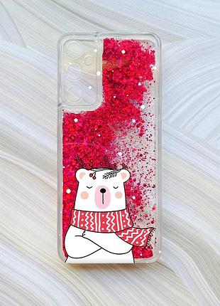 Чохол з плаваючими рожевими блискітками на samsung a15 (a155) / m15 ведмідь у шарфі (принт 147)
