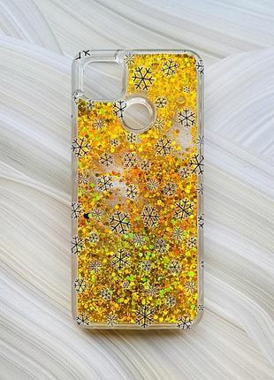 Чохол з плаваючими блискітками для xiaomi redmi 9c / 10a золотий фон сніжинки (принт 204)