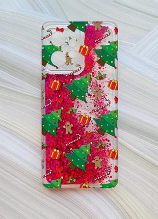 Чехол с плавающими розовыми блестками на xiaomi redmi note 12 4g рождественский фон (принт 185)