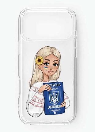 Прозрачный чехол на iphone 18 pro max девушка с паспортом (принт 13)