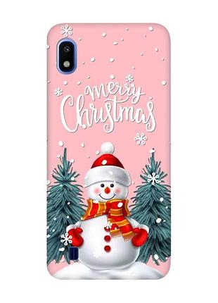 Матовый розовый чехол на samsung galaxy a10 (2019) a105 снеговик (принт 152)
